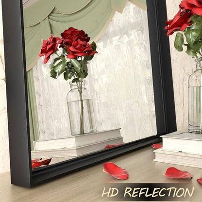 48x30 Inch Black Metal Framed Bathroom Mirror for Wall