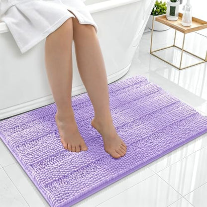 Smiry Thick Chenille Bathroom Rugs 36x24, Soft Absorbent Bath Mat, Lavender
