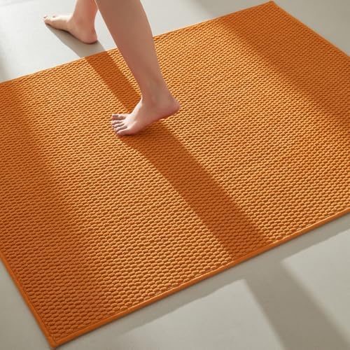 TYUU Large Bathroom Rugs Non Slip Washable Bath Rugs Super Absorbent Bathroom Rug Thin Quick Dry Low Pile Bath Mats, Orange 36"x60"