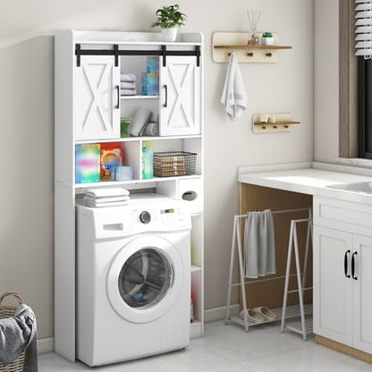 Vabches Over The Toilet Storage Cabinet with Sliding Doors, White