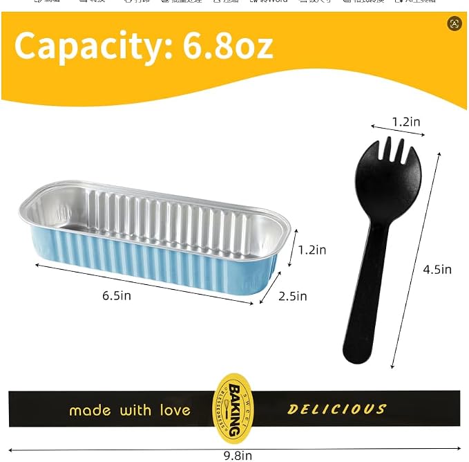Sky Blue Mini Loaf Pans with Lids & Spoons, 30 Pcs 6.8oz Disposable Aluminum Cake Pans, Mini Cake Containers for Desserts, Baby Shower, Party Favors & Gift Set
