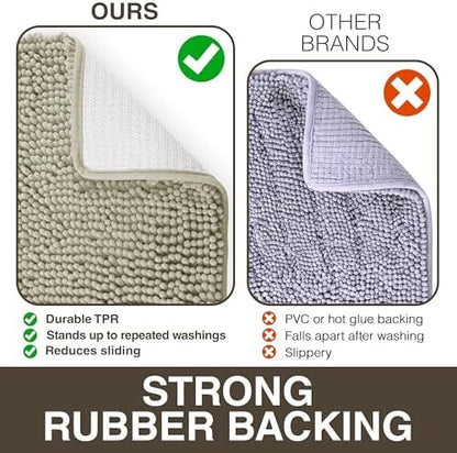 Neater Home Plush Bathroom Rugs 24x17 Thick Chenille Quick Dry Microfiber Absorbent Bath Mat, Soft Bath Rugs, Machine Washable Bathroom Floor Mat for Tub Shower Sink, Home Decor Accessories, Beige