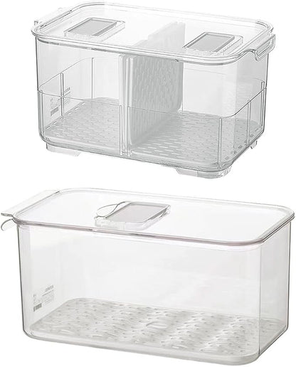 SANNO Fridge Produce Saver Stackable Refrigerator Organizer Keeper with Lids and Removable Drain Tray for Veggie, Berry, Fruits and Vegetables,Pack of 2