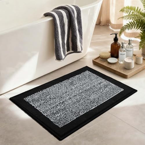 Bathroom Rugs 30x20 Non Slip Washable, Soft Absorbent Bath Mat Black