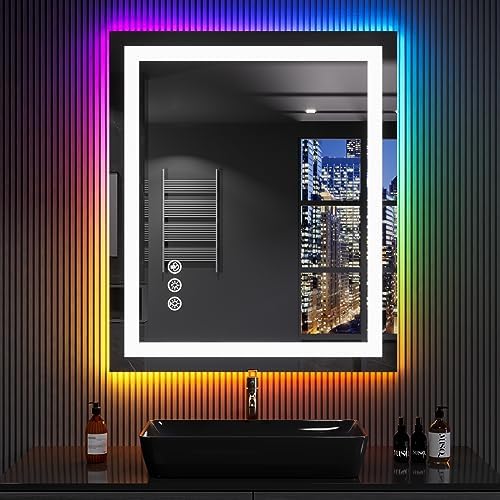 LOAAO 24"X32" RGB LED Bathroom Mirror with Lights, UL Listed