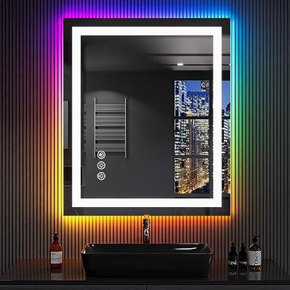 LOAAO 24"X32" RGB LED Bathroom Mirror with Lights, UL Listed