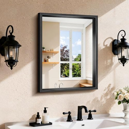CIRCUMI 18"x24" Brushed Black Bathroom Mirror, Rectangular Vanity Mirror