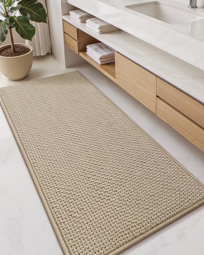 Color&Geometry 24"x47" Chenille Bathroom Runner Rugs Upgraded Denser,Khaki