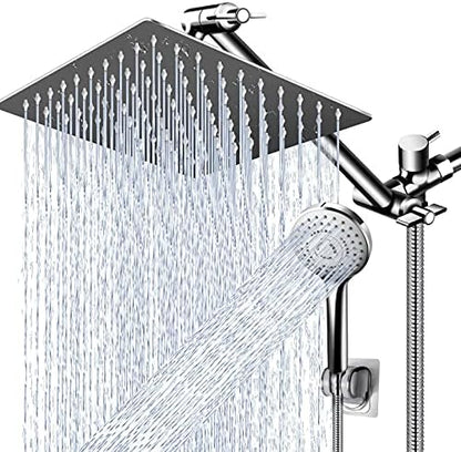 PinWin Modern 12" Large Square Rain Showerhead with 5 Modes Handheld Showerhead Combo, Adjustable Arm, Easy Tool-Free Installation