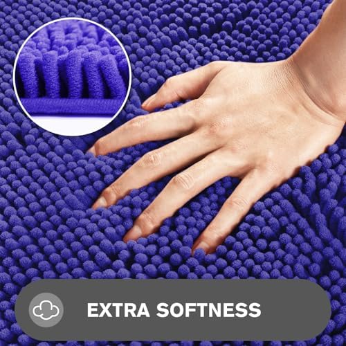 Royal Blue Bathroom Rugs – Absorbent and Washable Bath Mat, Non-Slip, Thick Soft Chenille Bath Rugs for Bathroom Floor, Shower, Sink - 26" x 44"