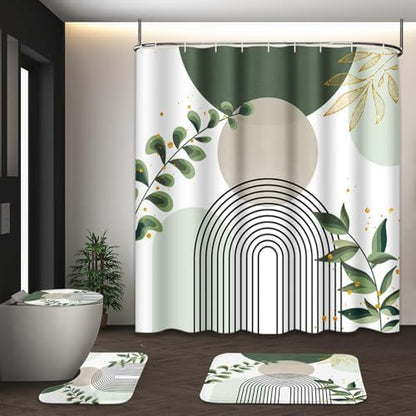 Bathroom Sets with Shower Curtain and Rugs, 4 Pcs, Boho Sage
