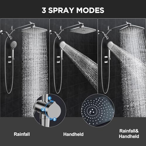 Veken Gunmetal Gray 11.8" High Pressure Shower Head with Handheld, Durable