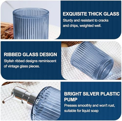 Blue Bathroom Accessories 5 Pcs, Glass Bathroom Accessory Set, Vintage Blue Bathroom Set, Royal Soap Dispenser and Toothbrush Holder Set, Qtip Holder, Small Flower Vase, Modern Bathroom Decor