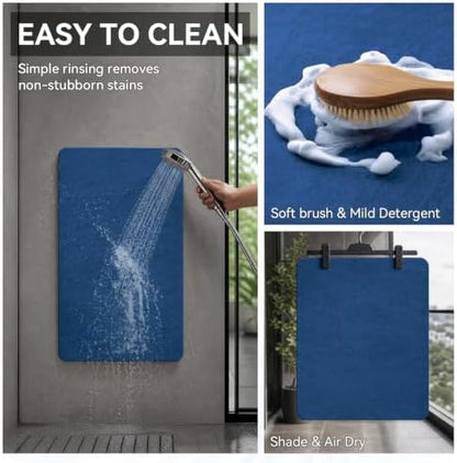 MontVoo -Bath Mat Rug-Rubber Backing Non Slip Quick Dry Absorbent Thin Bathroom Rugs Fit Under Door-Faux Suede Surface Bathroom Floor Mats-Shower Rug for in Front of Bathtub Shower Royal Blue 17x27.5