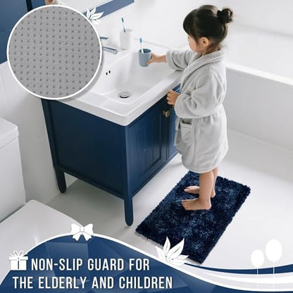 Yimobra Chenille Bathroom Rugs Non Slip, Extra Thick Soft Absorbent Bath Rug, Machine Washable Quick Dry Bath Mat for Bathroom Floor, Tub and Shower, Home Decor Accessories, 24x17, Blue