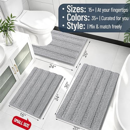 Smiry Thick Chenille Bathroom Runner Rugs 47x20, Soft Bath Mat, Light Grey