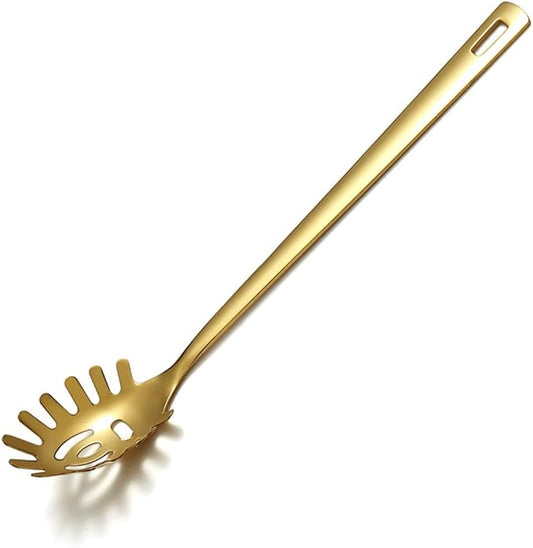 Gold Spaghetti Spoon, Berglander Pasta Server With Titanium Gold Plating, Stainless Steel Spaghetti Server For Cooking, Pasta Fork, Noddle Fork, Dishwasher Safe, Easy to Clean