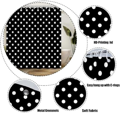 Polka Dot Shower Curtain Black White Retro Spot Vintage Fabric Decorative Bathroom Curtains with Hooks,75" Wx70 H