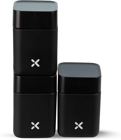 CubeX Miron UV Glass Jars, 3-Pack Airtight Storage for Herbs, Tea, Coffee, Spices & Cosmetics, Stackable with Labels, Marker and Adjustable Spoon