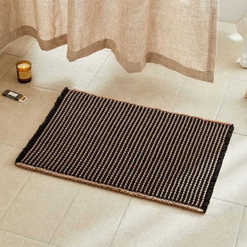 TYUU Waffle Bath Mat, Boho Bathroom Rugs Non Slip, 30x20 Khaki & Black