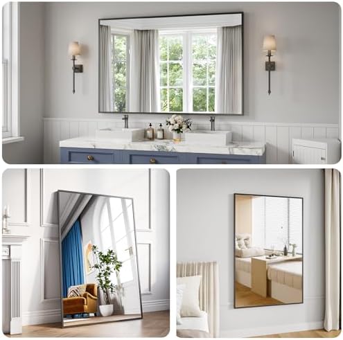 Bathroom Mirror 36"x55" Matte Black Rectangle Bathroom Wall Mirror for Over Sink, Modern Large Vanity Mirror, HD Tempered Glass, Anti-Rust Aluminum Alloy Frame, for Living Room, Bedroom, Entryway
