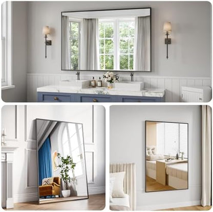 Bathroom Mirror 36"x55" Matte Black Rectangle Bathroom Wall Mirror for Over Sink, Modern Large Vanity Mirror, HD Tempered Glass, Anti-Rust Aluminum Alloy Frame, for Living Room, Bedroom, Entryway