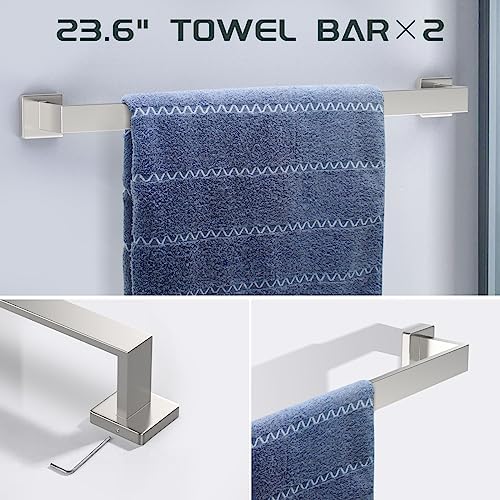 Dorudon atrox 7-Piece Bathroom Hardware Set Brushed Nickel Towel Bar Set with Towel Rack, 2 Square 23-Inch Towel Bars and Stainless Steel Bathroom Accessories Wall Mounted