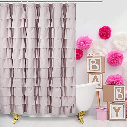 Mauve Shower Curtain for Bathroom, 72 W x 84 H, Cascading Tiered Ruffles