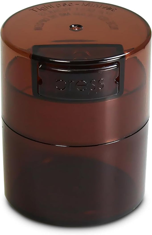 TIGHTPAC MINIVAC Portable Vacuum Seal Airtight Container – Keeps Coffee Beans, Grounds, Tea, Spices & Herbs Fresh Longer – Travel-Ready, NSF-Certified Food-Grade Storage, 10 to 30 Grams, Coffee Tint