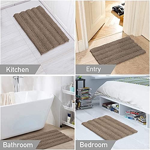 Turquoize Bathroom Rug 24"x36", Absorbent Chenille Bath Rug, Taupe Brown