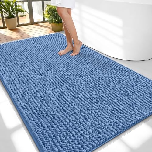 OLANLY Thick Chenille Large Bathroom Rugs Mats 59x35, Cornflower Blue