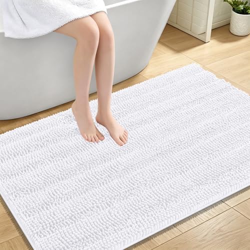 OLANLY Thick Large Bathroom Rugs 47x32, Soft Chenille Bath Rugs, White