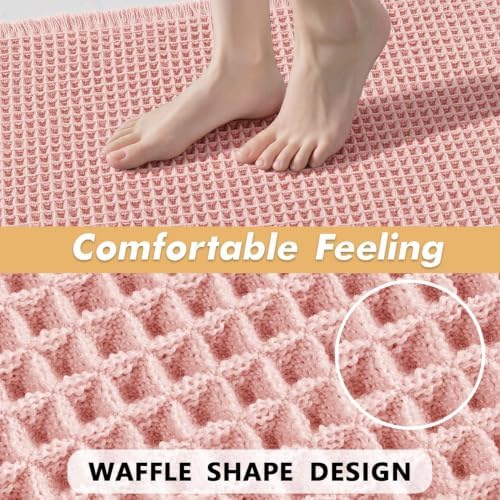 MIULEE Set of 2 Waffle Bathroom Rugs Boho Bath Mat Pink 17"x24"+18"x30"