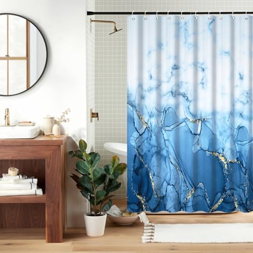 Light Blue Marble RV Stall Waterproof Shower Curtain 54x72 inches