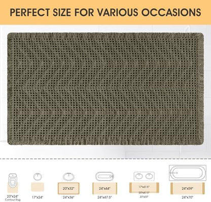 Upgrade Waffle Bath Mat, 32"x20" Greyish Green, Boho Bathroom Rug Absorbent Non Slip, Ultra Soft Bathroom Mat, Machine Washable Knit Bath Rugs with Herringbones for Bathroom, Bedroom, Kitchen, Shower