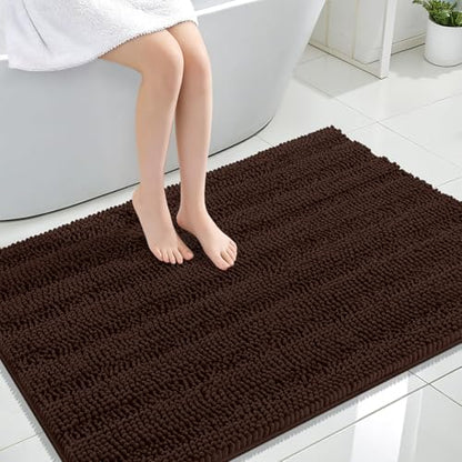 OLANLY Thick Large Bathroom Rugs 44x32, Soft Chenille Bath Rugs, Brown