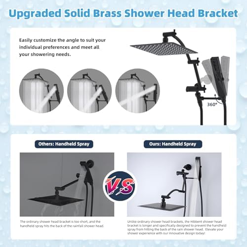 Hibbent All Metal CUPC Certified 10'' Rainfall Shower Head, Dual Shower Head Combo, High Pressure Handheld 4 Sprays Shower Wand, 16'' Adjustable Extension Arm, 71'' Hose, Shower Holder, Matte Black