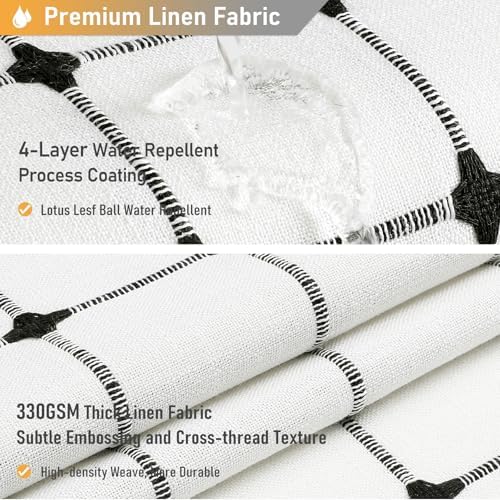 BTTN Extra Long Boho Farmhouse Linen Shower Curtain, 72x96, White and Black