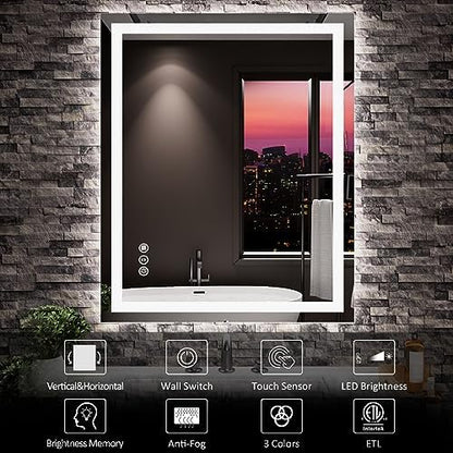 Amorho LED Mirror for Bathroom, 24"x30" with Front Light and Backlight