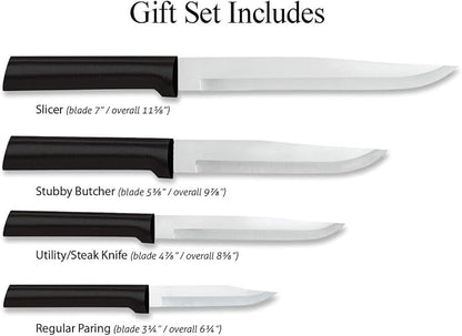 Rada Cutlery Wedding Register Gift Set (G204), 4-Piece Knife Set, Stainless Steel Blades, Black Handle