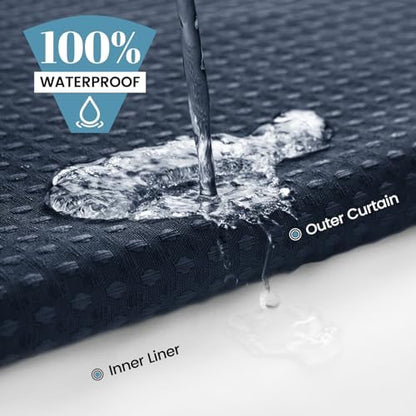 No Hook Waffle Shower Curtain with Snap in Liner Set, 71x74, Navy Blue