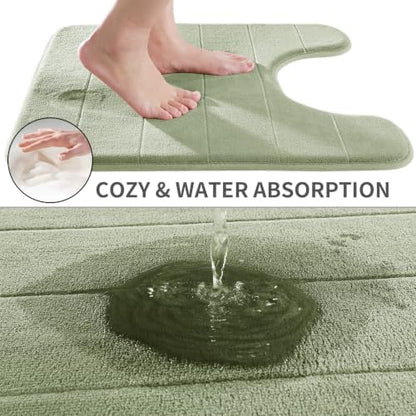 Yimobra Memory Foam Toilet Bath Mat U-Shaped, Soft and Comfortable, Super Water Absorption, Non-Slip, Thick, Machine Wash & Easier to Dry for Bathroom Commode Contour Rug, 24 X 20 Inches, Sage Green