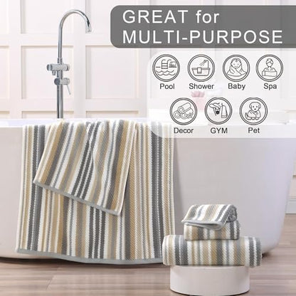 VOOVA & MOVAS Striped Washcloths 6 Pack, 100% Cotton, 13x13 in, Gray Beige