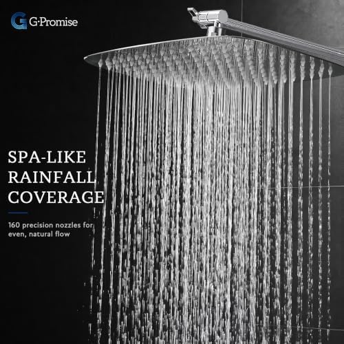 G-Promise All Metal 16" Rain Shower Head with Handheld for Bathroom Upgrade