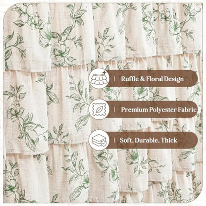 Yinhua Long Farmhouse Ruffle Shower Curtains with Green Floral, 72" Wx78 L