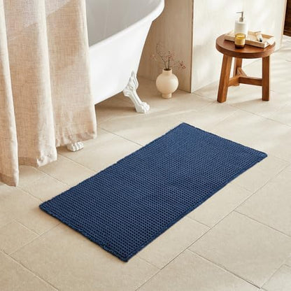 TYUU Waffle Bath Mat, Boho Bathroom Rugs Non Slip, 48x24 Navy Blue