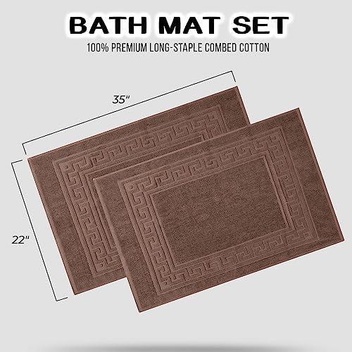 Superior Heavyweight Cotton Bath Mats, Bath Rugs For Bathroom Accessories, Washable Rug For Shower, Bath, Toilet, Modern Decor, No Backing, Luxury Hotel And Spa Quality, Set of 2, 22" x 35", Mocha