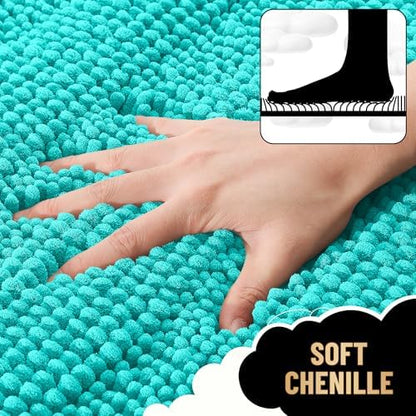 OLANLY Thick Bathroom Rugs 36x24, Soft Chenille Striped Bath Rugs, Teal