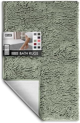 Hearth & Harbor Bathroom Rugs, Chenille Bath Mat - Machine Washable Bath Mats for Bathroom Non-Slip Backing Rubber, Quick Dry Bathroom Mat