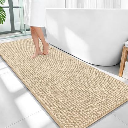 OLANLY Thick Chenille Bathroom Runner Rugs 59x24, Absorbent Bath Mat, Beige